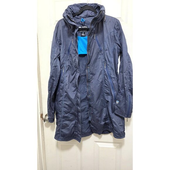Kühl Long Hooded Windbreaker Rains Jacket Zippered Pockets Size L - Picture 2 of 9
